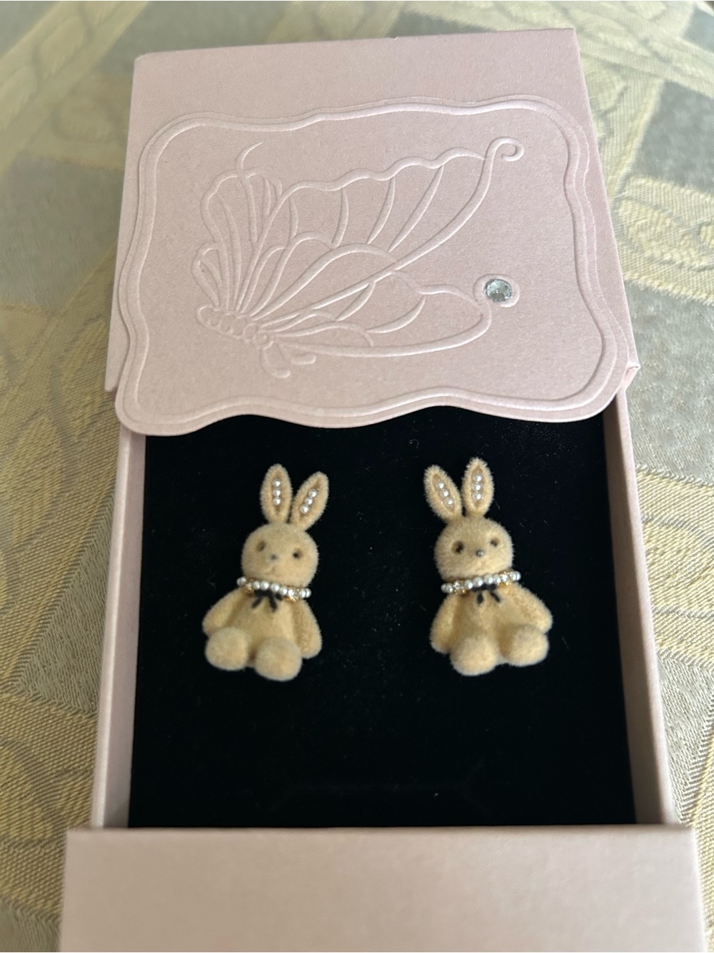 Kids Beige Bunny Stud Earrings - Plush Animal Earrings